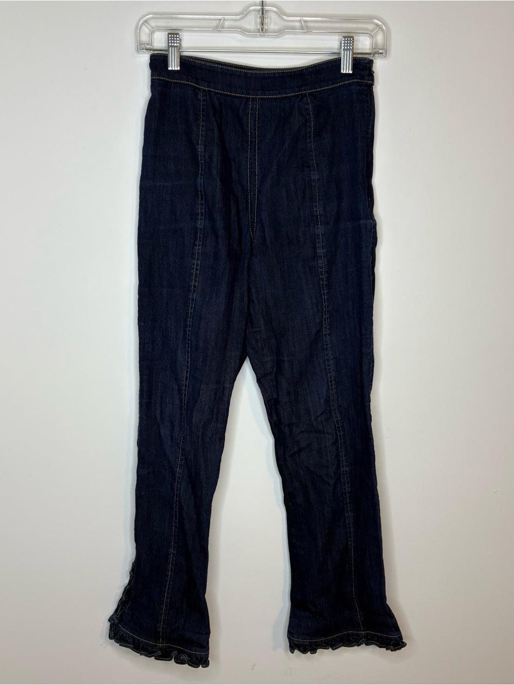cinq a sept Dark Indigo Cropped Capri Pants Ruffle Detail Size 2